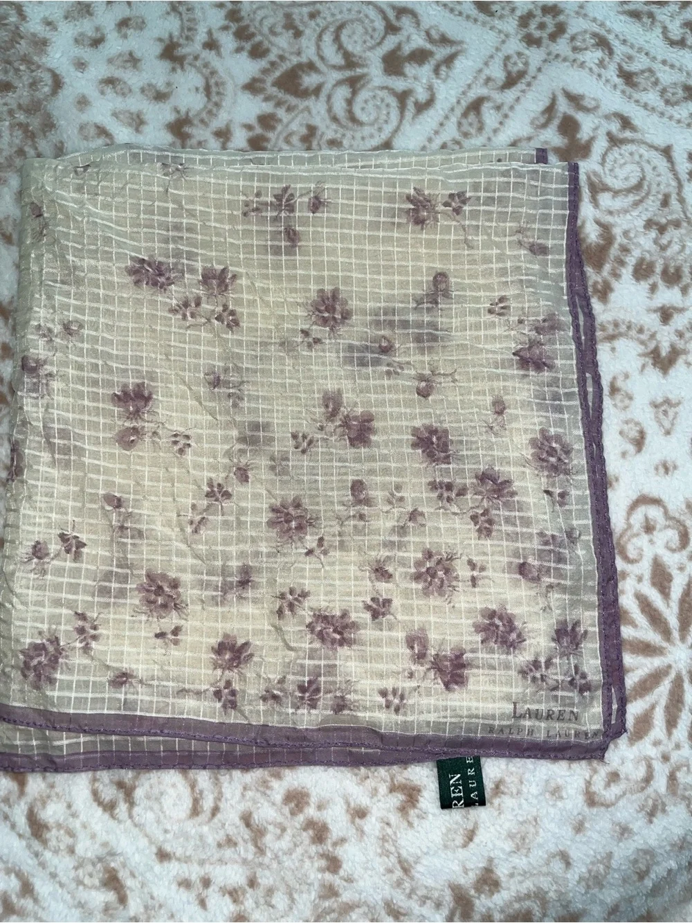 Polo by Ralph Lauren Cream Suit with Lavender Accent Silk Scarf